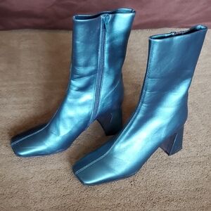 Jeffrey Campbell Metallic Teal Heeled Boots